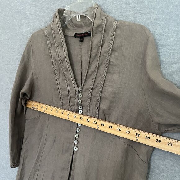 Romeo Giulia Lagenlook Linen Tunic Size M Taupe Embroidered Cottage Boho Artsy - Picture 12 of 15